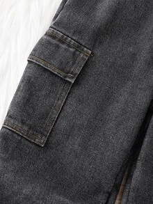 SHEIN 小男孩冬季保暖內裡彈性腰頭束口工裝牛仔長褲 - 彩色 - 查看 4