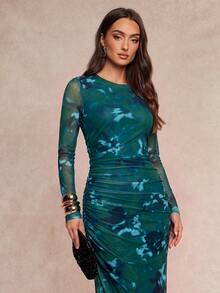 Silquee Women's Elegant Party Bar Dinner Night Floral Print Dress Fall - Green - View 4