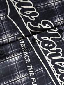 STYNVO 男士字母格紋短袖單排扣休閒襯衫 - 黑色 - 查看 5