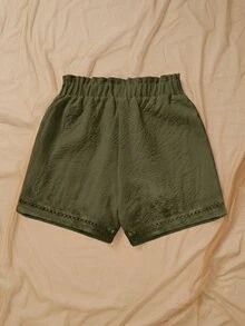 EMERY ROSE Shorts casuales versátiles de uso diario para mujer talla grande, color liso, con cintura con cordón - Verde militar - Ver 5