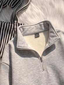 SHEIN EZwear 半拉鍊保暖內裡運動衫 - 灰色 - 查看 4