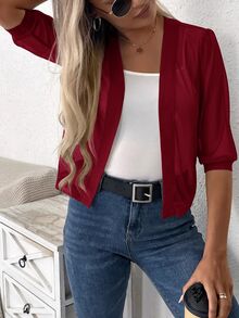 Easowa Chaqueta de frente abierto unicolor para otoño/invierno, casual - Burdeos - Ver 3