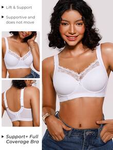 Bareli Dear Women's Underwire Push-Up Casual Comfortable Wide Strap Lace Patchwork Bra, 1pc - White - View 7