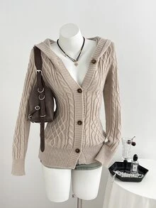 Elamini Women's Autumn/Winter Lazy Fashion Vintage Casual Daily Commute Home Cardigan - Khaki - View 1