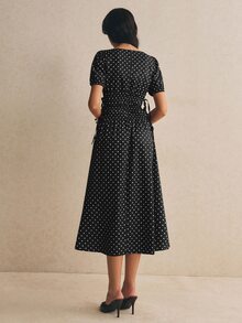 Poéselle Vestido largo casual de mujer con lunares y plisado para fiesta y viaje - Negro - Ver 8