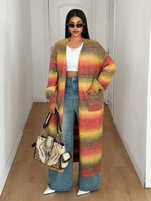 Maweii Plus Size Women's Knitwear,Sweater Cardigan, Women's Coat, Irregular Gradient Color, Long Cardigan, - Multicolor - View 3