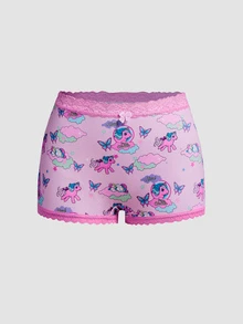 Chillnights My Little Pony X SHEIN Celana Pendek Hipster Motif Kartun Pony Dream dengan Patchwork Renda - MultiWarna - View 11