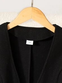 SHEIN Jaket Anak Perempuan Remaja Musim Gugur Warna Hitam Kerah V Tanpa Kancing, Jaket Tweed Tenun Lengan Panjang Warna Polos, Atasan Depan Terbuka Pas Badan yang Lucu untuk Sekolah di Luar Kampus - Hitam - View 6