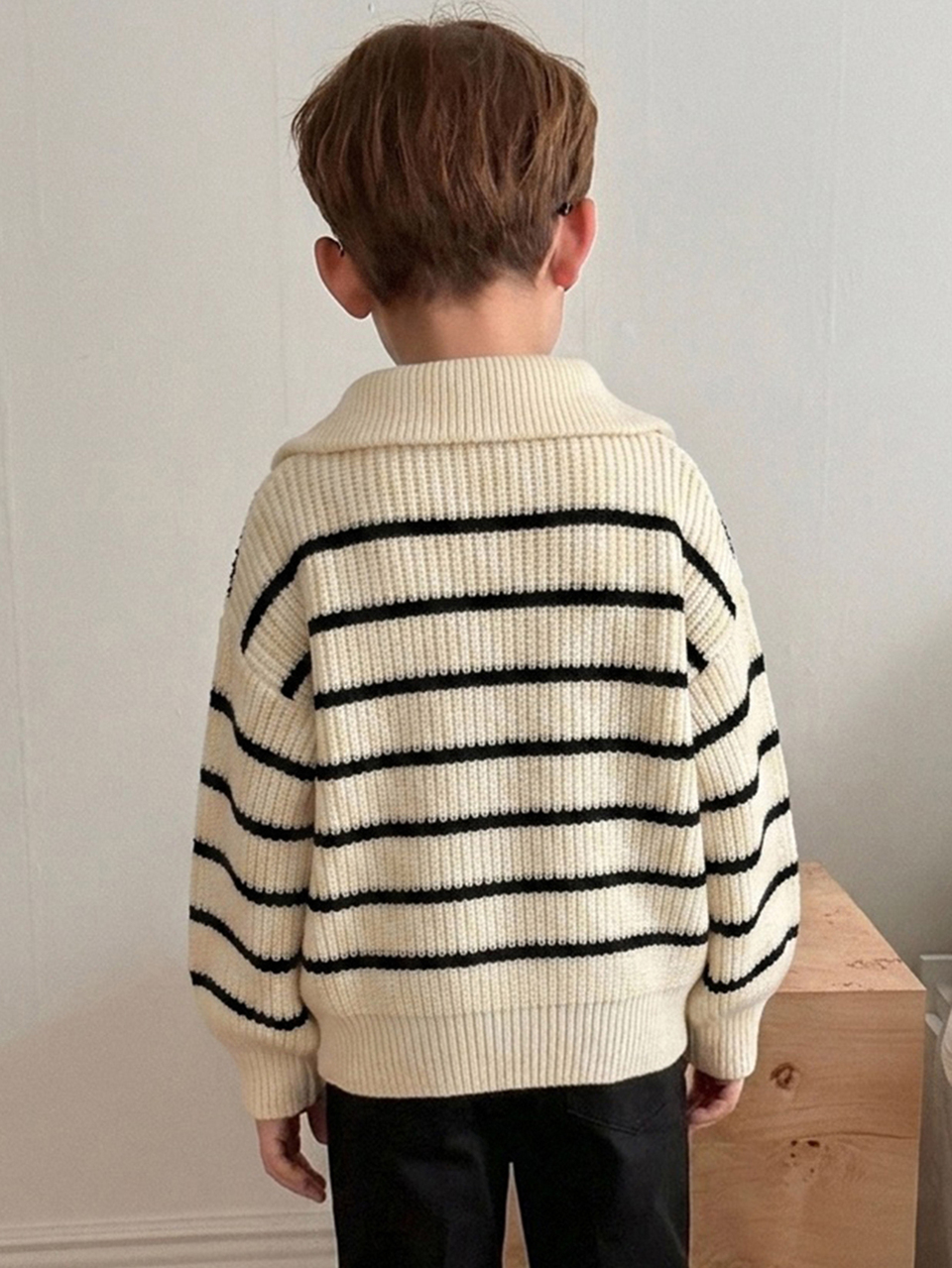 Young Boy Autumn/Winter Casual Colorblock Striped Sweater