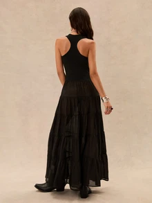Easelle Vintage Boho Casual Bohemian Waist-Cinched Patchwork Women's Dress Vacation Concert Black Summer - Black - View 3