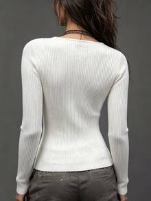 SHEIN Autumn/Winter Casual Versatile Solid Color Sweater - Apricot - View 2