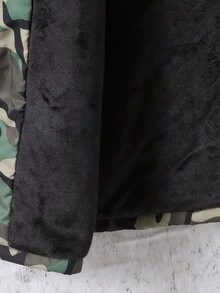 SHEIN 青少年男孩加厚外套，迷彩圖案，連帽毛領設計，時尚舒適，適合秋季與戶外穿著 - 黑色 - 查看 5