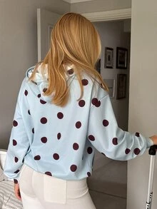 CovetEZ 女款時尚波點印花丹寧連帽衛衣 - 藍色 - 查看 2