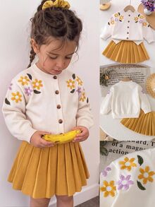 SHEIN 女嬰針織休閒刺繡毛衣與裙子兩件套 - 彩色 - 查看 4