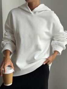 DAZY Women's Long Sleeve Hooded Sweatshirt With Lips Print On Back Fall Oversized T Shirts For Women - White - View 2