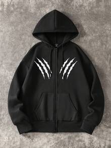 Resyla Men Men's Loose Fit Zip-Up Hoodie - Black - View 3