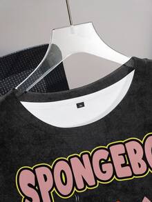 SpongeBob SquarePants | SHEIN Plus Size Cartoon Print Crew Neck Sweatshirt Fall - White - View 4