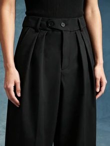 PAVTROS Men's Solid Color Pleated Loose Casual Wide Leg Pants - Black - View 3