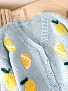 Story & Sage Women's 3D Lemon Decor Casual Versatile Daily Wear Cardigan - Multicolor - View 4