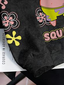 SpongeBob SquarePants | SHEIN Plus Size Cartoon Print Crew Neck Sweatshirt Fall - White - View 6