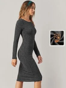SHEIN BASICS 女款秋冬休閒修身短洋裝 - 淺灰色 - 查看 5