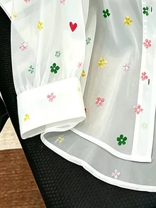 Resyla 女款花卉印花透視單排扣襯衫，適合度假穿著 - 彩色 - 查看 3