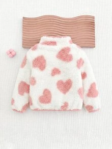 Newborn Baby Girl Cute Autumn/Winter Versatile Casual Heart Pattern Fluffy Jacket - Pink - View 2