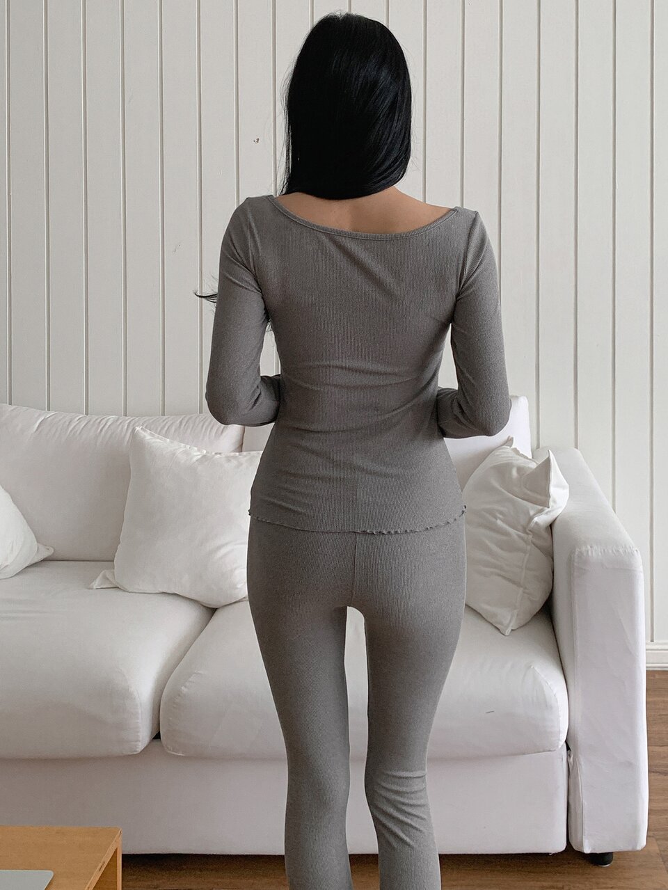 Autumn/Winter Solid Color Tie-Up Large Bow Slim Fit Wide Neck Women's Pajama Set