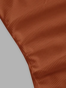 Slaydiva 2026 Primavera/Verano Nuevo Básico Casual Versátil Blanco Liso Acanalado Cuello Redondo Espalda de Corredor - Marrón Mocha - Ver 5