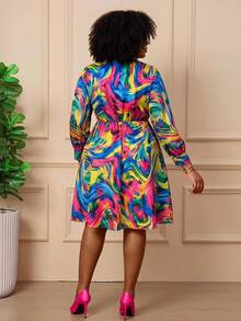 BrightlyHer Plus Size Women's Colorful Tie-Dye Print V-Neck Long Sleeve Cross Front Casual Dress Fall 2026 - Multicolor - View 4