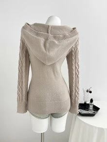 Elamini Women's Autumn/Winter Lazy Fashion Vintage Casual Daily Commute Home Cardigan - Khaki - View 2
