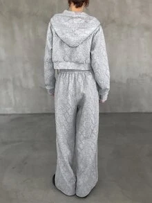 FRIFUL Damen 2er Set Reißverschluss Langarm Kapuzenpullover und Hose mit Kordelzug Taille und Taschen - Grau - Übersicht 5