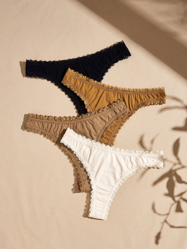 Lullawish 4pcs Women's Lace Cotton Knitted Thongs