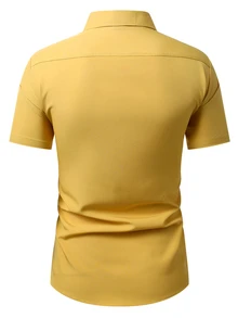 Calvornis Men's Casual Versatile Solid Color Short Sleeve Shirt - Yellow - View 2