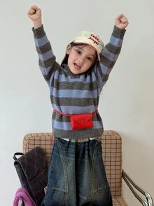 DAZY Baby Girl Hooded Striped Comfortable Autumn/Winter Sweater - Blue - View 6