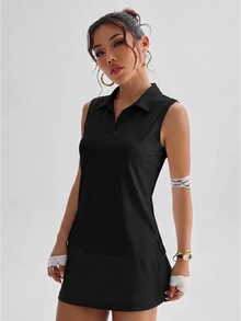 SHEIN Velisys 2件組女款領口半拉鍊無袖 Polo 衫，側開衩戶外健身瑜伽運動上衣 - 彩色 - 查看 7
