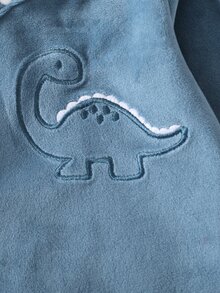 Newborn Dusty Blue Dinosaur Embroidered 3D Triangle Decor Round Neck Asymmetric Front Closure Footed Jumpsuit Hat Home Wear Set Sleep Autumn Baby - Navy Blue - View 6