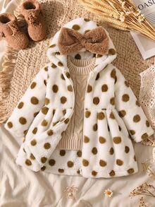 SHEIN Jaket Bulu Imitasi Motif Polkadot Lucu untuk Bayi Perempuan dengan Pita Besar - MultiWarna - View 7