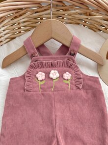 SHEIN 新生兒嬰兒 3D 花朵裝飾荷葉邊吊帶連身褲 - 粉色 - 查看 3
