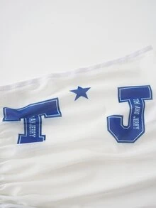 TOM & JERRY X SHEIN Women's Cartoon Print Bikini Swimwear Cover Up Skirt Set Beach Blue And White White Cute - Blue and White - View 7