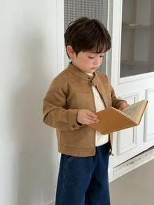 DAZY Infant (Boy) Long Sleeve Solid Color Suede Fleece Spring/Autumn Korean Style Jacket - Brown - View 8