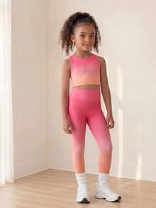 SHEIN طقم 3 قطع أزياء كاجوال للفتيات الصغيرات بألوان متدرجة، ناعم على البشرة ومريح ومرن للغاية، مناسب للرياضة والتمارين والأنشطة الخارجية والتسوق والمزيد - لون برتقالي - مشاهدة 6