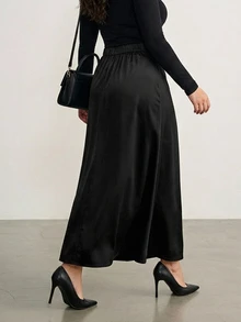 Dazy Plus Semi-Elastic Waist Elegant Long Mermaid Skirt Black Evening Skirt - Black - View 2