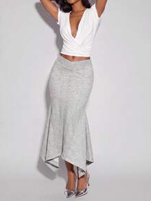 Normani V-Waist Asymmetrical Hem Mermaid Skirt - Grey - View 5