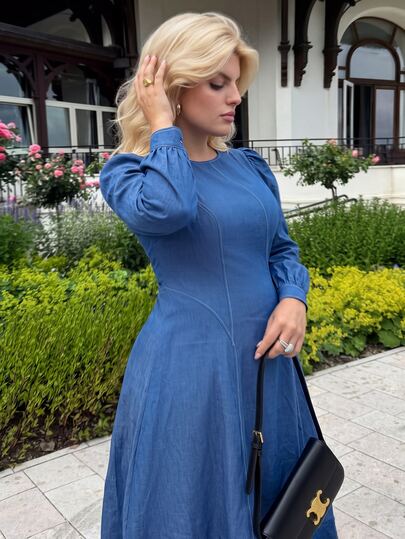Dripcurv Plus Size Autumn Casual Petal Sleeve Dress