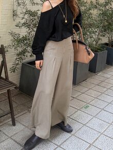 FRIFUL 女款百褶寬腿寬鬆優雅法式休閒千鳥格長褲，適合早午餐、商務辦公，黑色格紋秋季款 - 深灰色 - 查看 3