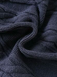 SHEIN 女童手工刺繡麻花針織落肩短版套頭毛衣，柔軟舒適，適合日常穿著、外出、旅行、度假、居家、玩耍、萬聖節與聖誕節 - 藏蓝色 - 查看 5