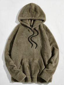 Mainfolk 男士舒適長袖連帽口袋運動衫，冬季款 - 卡其色 - 查看 7
