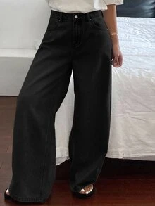 Dazy Plus Autumn New Loose Casual Distressed Black Versatile All-Match Long Jeans - Black - View 1