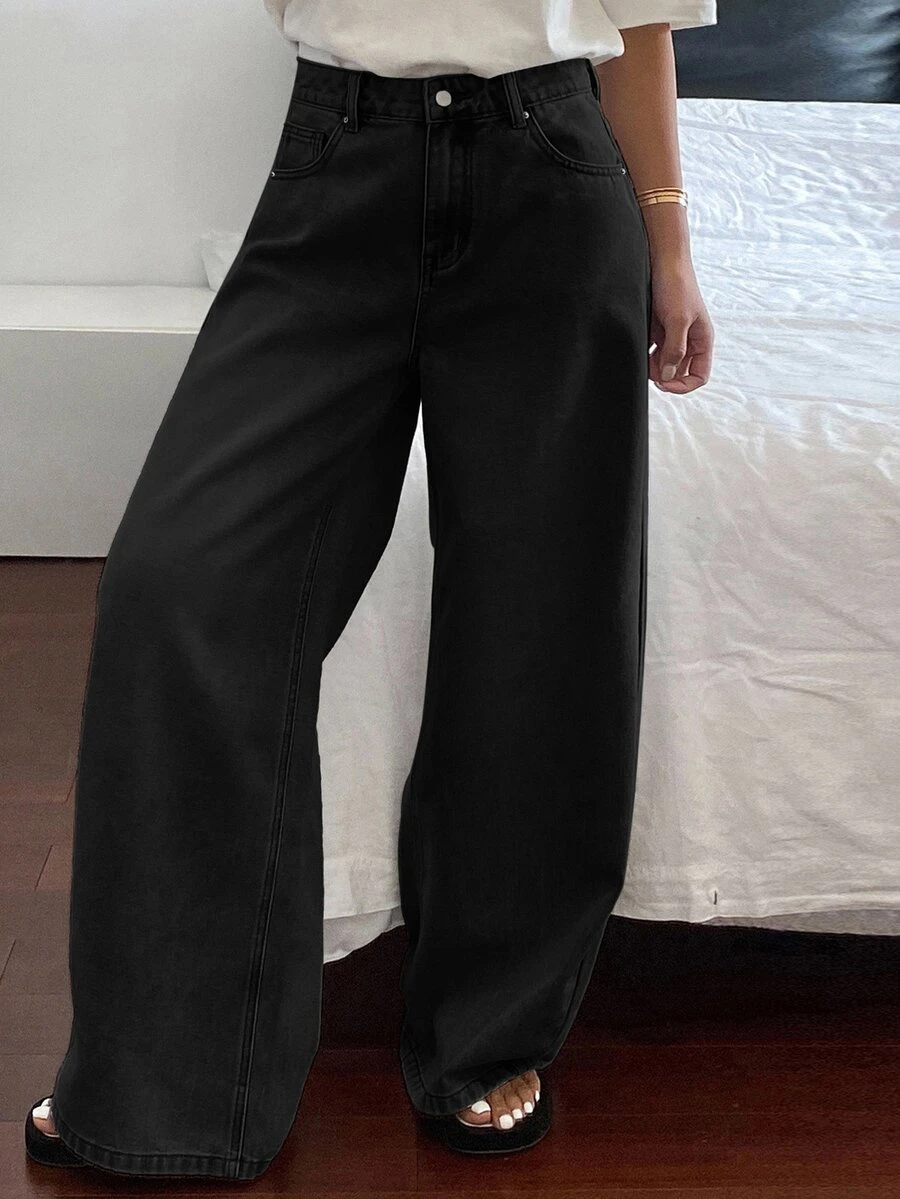 Dazy Plus Autumn New Loose Casual Distressed Black Versatile All-Match Long Jeans - Black - View 1